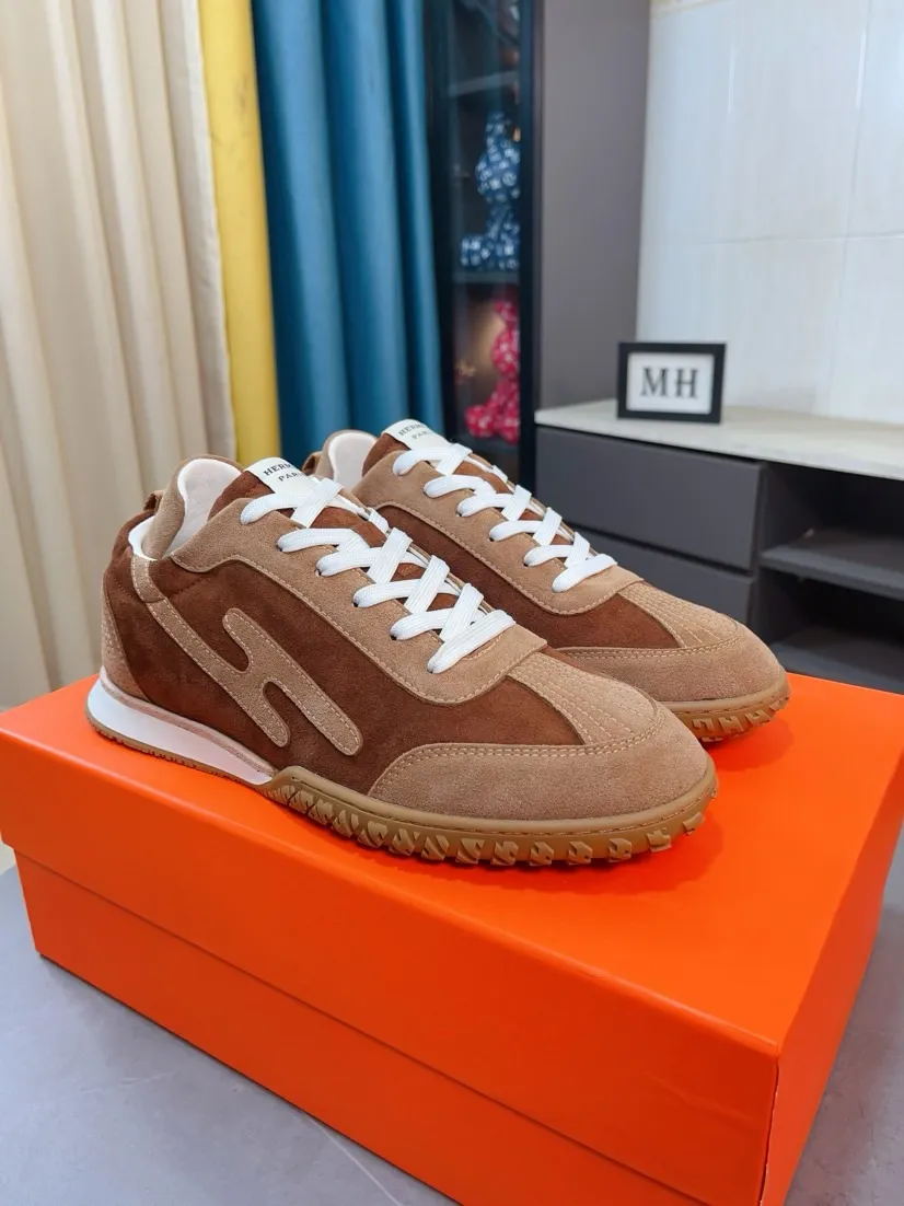Men's shoes 💰480🌸🌸[HERMES] Hermès sneakers, the upper is made of calfskin and suede, imported materials, full of texture, the lightweight sole is decorated with contrasting patterns, creating a versatile fashion style. Size: 38-44, 45 customized